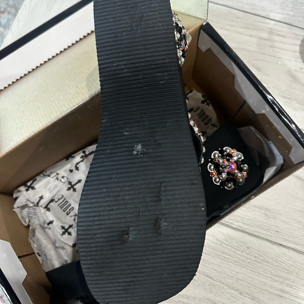Black Jeweled Platform Sandals - Women - Picture 5 of 6